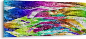 Obraz - Tehlový múr s farebnými plameňmi (120x50 cm)