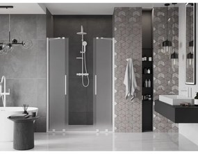 Mexen Velar Duo, posuvné sprchové dvere do otvoru 150 cm, 8mm sklo námraza, biela matná, 871-150-000-32-20