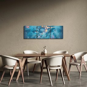 Obraz - Morská víla s delfínmi (s hodinami) (90x30 cm)