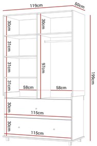 DVOJDVEROVÁ ŠATNÍKOVÁ SKRIŇA ELSA DO DETSKEJ IZBY KAŠMÍR 119 cm