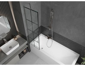 Mexen Next, vaňová zástena 1-krídlová 50 x 150 cm, fixné krídlo, 6 mm číre sklo s čiernym vzorom, chrómový profil, 895-050-000-00-77-01