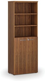 Kombinovaná kancelárska skriňa PRIMO WOOD, dvere na 3 poschodia, 2128 x 800 x 420 mm, orech