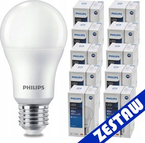 SADA 10 KS LED žiaroviek PHILIPS E27 4,9W 470 lm - tepla biela
