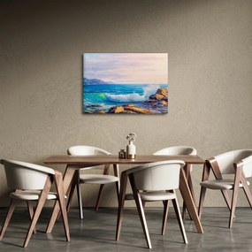 Obraz vĺn narážajúcich na útesy, olejomaľba (70x50 cm)