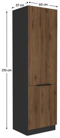 Kuchynská skrinka na vstavanú chladničku Monzesa 60 LO 210 2F (orech okapi + čierna) . Vlastná spoľahlivá doprava až k Vám domov. 1096970