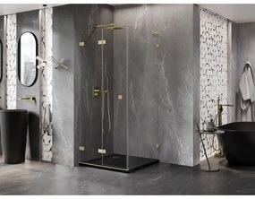 Mexen Lunar-F L, skladací sprchový kút ľavý 90 x 90 cm, 8mm číre sklo, zlatý matný profil, 836L-090-090-55-00-L