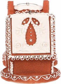 Vianočná dekorácia perníkový domček so zasneženou strechou, závesný, polyresin, LED