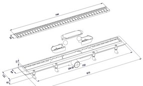 Polysan Polysan, KLAVER sprchový kanálik s nerezovým roštom, superflow, DN50, 810x122x65 mm, 73731