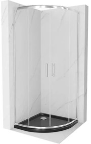 Mexen Rio, štvrťkruhový sprchovací kút s posuvnými dverami 80 x 80 cm, 6mm číre sklo, chrómový profil + čierna sprchová vanička, 863-080-080-01-00-4170