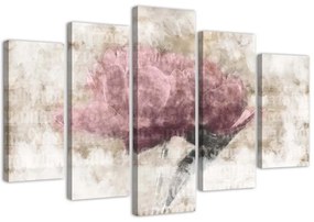 Obraz na plátně pětidílný Růžový vintage květ - 200x100 cm