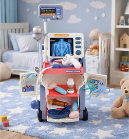 LEAN Toys Súprava malého lekára s vozíkom RTG a EKG, svetlá, ružová, 16 ks