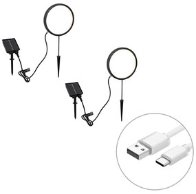 Sada 2 čiernych bodových svetiel 50 cm vrátane nabíjateľného LED a solárneho IP65 - Adalind