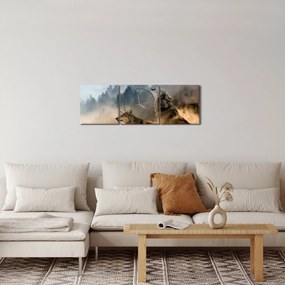 Obraz - vlci vyjúci na mesiac (s hodinami) (90x30 cm)
