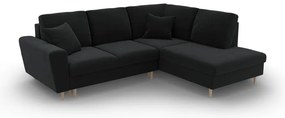 Čierna zamatová rozkladacia/s úložným priestorom rohová pohovka (pravý roh/do L) Kyoto – Cosmopolitan Design