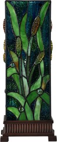 Zelená hranatá stolná lampa Tiffany Squilla - 18*18*45 cm E27/max 1*60W