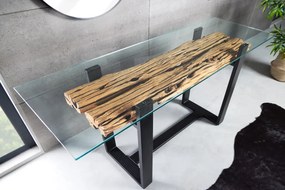Konzola BARRACUDA 150 cm z recyklovaného teakového dreva s doskou z tvrdeného skla