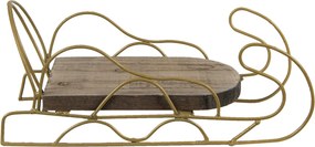 Zlaté kovové sánky s drevenou doskou - 26 * 13 * 12 cm