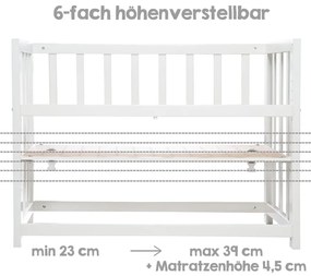 Biela kolíska s nastaviteľnou výškou/prístavná 90x45 cm Woodland Buddies – Roba