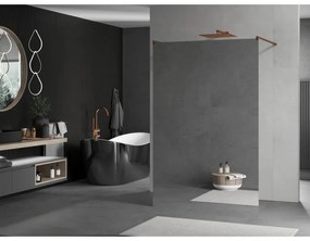 Mexen Kioto, priechodná sprchová zástena 110 x 200 cm, 8mm sklo s efektom zrkadla, 2x zlatá stabilizačná rozpera, profil ružové zlato, 800-110-002-60-50