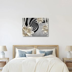 Sklenený obraz - 3D zlaté kvety (70x50 cm)