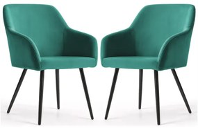 Sada dvoch jedálenských stoličiek ESTELLE zamatové, zelené / čierne nohy (2 ks)