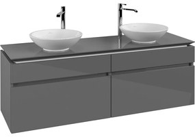 VILLEROY &amp; BOCH Legato závesná skrinka pod dve umývadlá na dosku, 4 zásuvky, 1600 x 500 x 550 mm, Glossy Grey, B60000FP