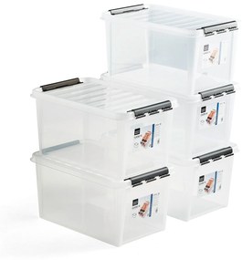 Plastový box s vekom LEE, 47 L, 5 ks, 590x390x310 mm, priehľadný