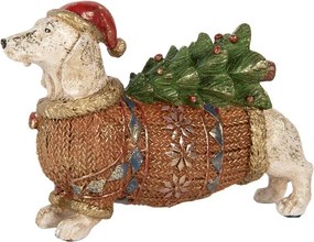 Dekorácia figúrka jazvečík vo svetríku seč stromčekom - 21*6*14 cm