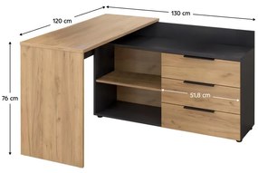 Rohový PC stolík Klodekas 9 (grafit + dub artisan) . Vlastná spoľahlivá doprava až k Vám domov. 1116370