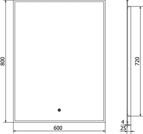 Mexen Erma osvetlené kúpeľňové zrkadlo 60 x 80 cm, LED 6000K, proti pare, čierny rám - 9814-060-080-611-70