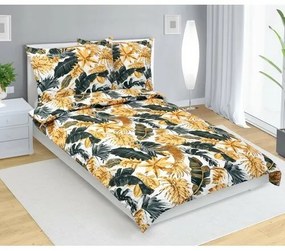 Bellatex Bavlnené obliečky Listy palmové zlatá, 140 x 200 cm, 70 x 90 cm