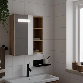 Zrkadlová skrinka do kúpeľne s LED svetlom dubová 45x13x52 cm 357968