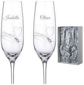 Dekorant Svadobné poháre na šampanské Romance s kamienkami Swarovski v prémiovom saténovom balení 200 ml 2KS