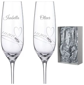Dekorant Svadobné poháre na šampanské Romance s kamienkami Swarovski v prémiovom saténovom balení 200 ml 2KS