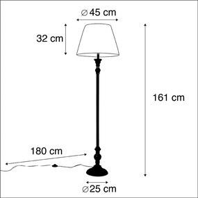 Stojaca lampa čierna s plisovaným tienidlom bielym 45 cm - Classico