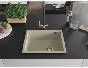 Mexen Pedro, granitový drez 560x460x200 mm, 1-komorový, béžová so zlatým sifónom, 6508561000-69-G