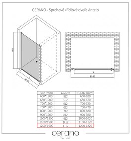 CERANO - Sprchové krídlové dvere Antelo L/P - čierna matná, transparentné sklo - 120x190 cm, CER-CER-481756