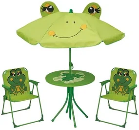 Záhradný detský set LEQ MELISENDA Rana - Žaba, slnečník, stôl, stoličky ()