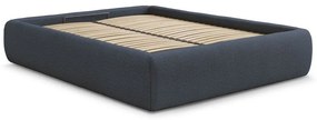 Tmavomodrá čalúnená dvojlôžková posteľ s úložným priestorom/bez čela s roštom 160x200 cm Inera – Bobochic Paris