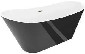 Mexen Dora, voľne stojaca vaňa 150 x 75 cm, biela/čierna, prepad brúsený nikel, 52071507575-97