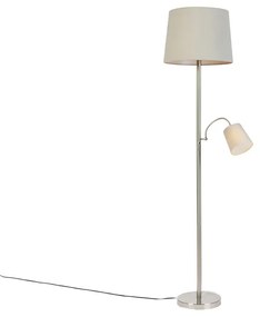 Klasická stojaca lampa oceľ s šedou kapotou a lampou na čítanie - Retro