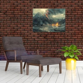 Sklenený obraz - Erupcia sopky (70x50 cm)