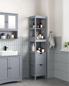 Kúpeľňová podlahová skrinka, s 2 zásuvkami, 3 otvorenými priehradkami, sivá
