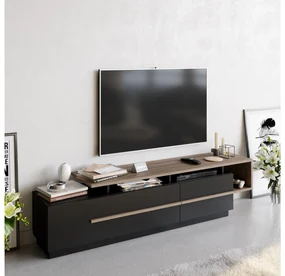 TV stolík/skrinka Pria (čierna + orech). Akcia -16%. Vlastná spoľahlivá doprava až k Vám domov. 1088307