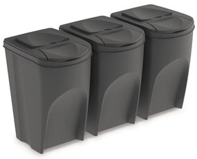 Set košov na triedený odpad, 3 x 35 l, sivá