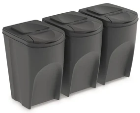 Set košov na triedený odpad, 3 x 35 l, sivá