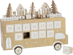 Adventný kalendár autobus preglejka zlatobiely J-line – 31*9*24 cm