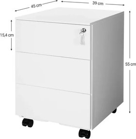 Pojazdná kartotéka, uzamykateľná, s 3 zásuvkami, biela