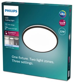 Philips 8719514432048 Ozziet stropné svietidlo LED 22W/2500lm 4000K čierna SceneSwitch