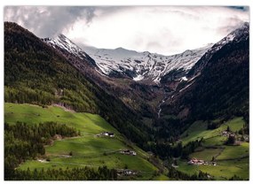 Sklenený obraz - Údolie pod horami (70x50 cm)